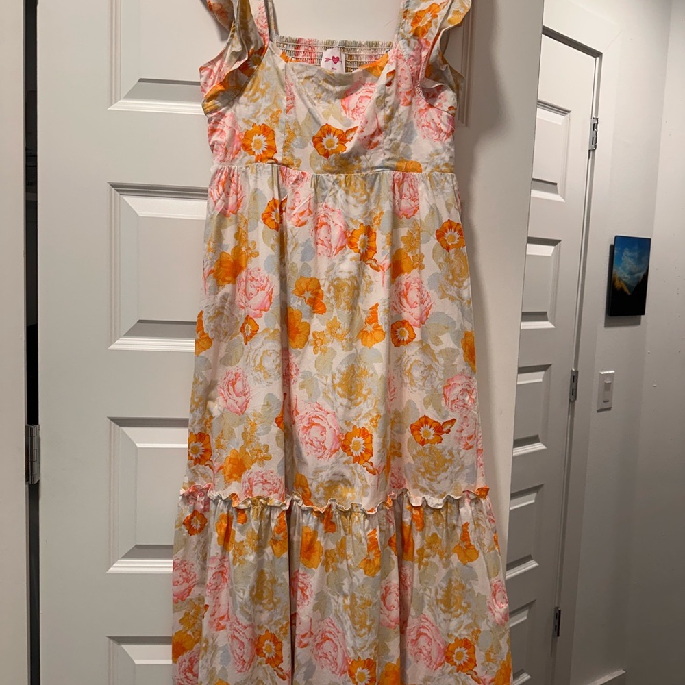 Buddy Love Orange and Pink Ruffled Smocked Sundress sz M